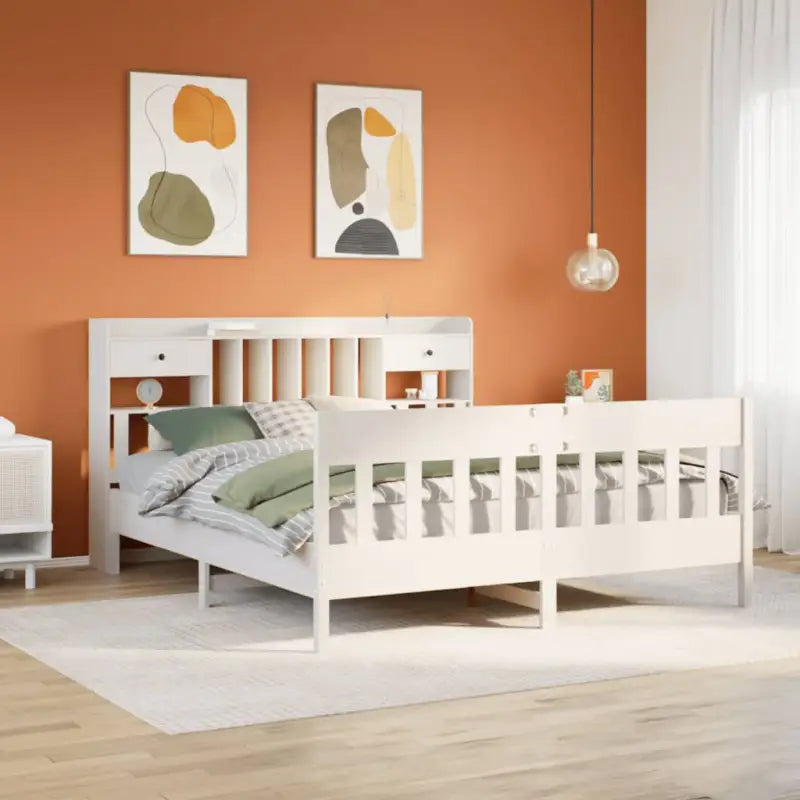 Massief Grenenhouten Bedframe met Extra Opbergruimte voor een Goede Nachtrust - Wit / 200 x 200 cm - Bedden & bedframes
