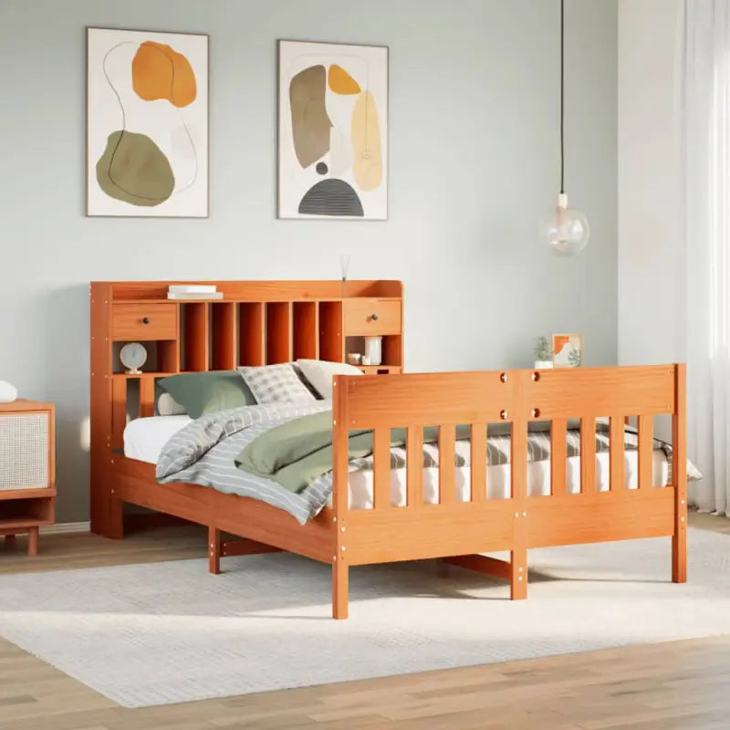 Massief Grenenhouten Bedframe met Extra Opbergruimte voor een Goede Nachtrust - Wasbruin / 160 x 200 cm - Bedden &