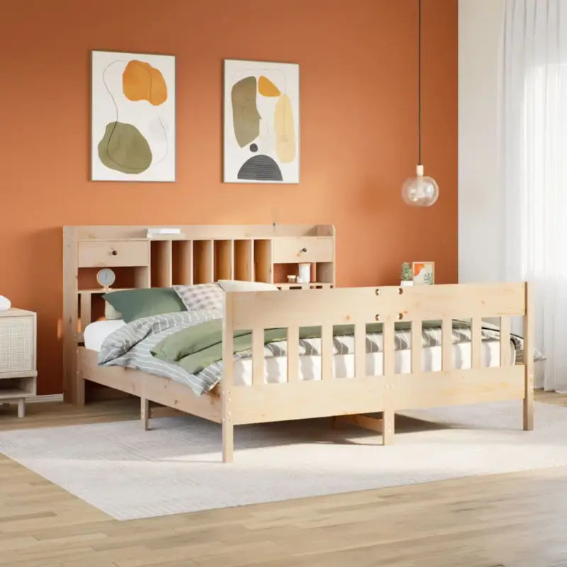 Massief Grenenhouten Bedframe met Extra Opbergruimte voor een Goede Nachtrust - Naturel / 200 x 200 cm - Bedden &