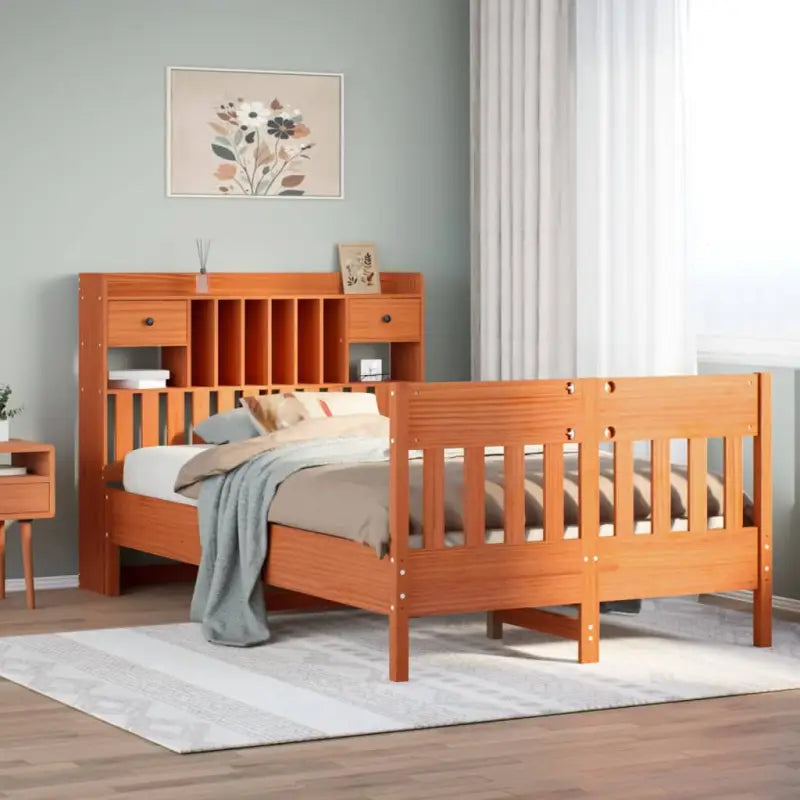 Massief Grenenhouten Bedframe met Extra Opbergruimte voor een Goede Nachtrust - Wasbruin / 120 x 190 cm - Bedden &