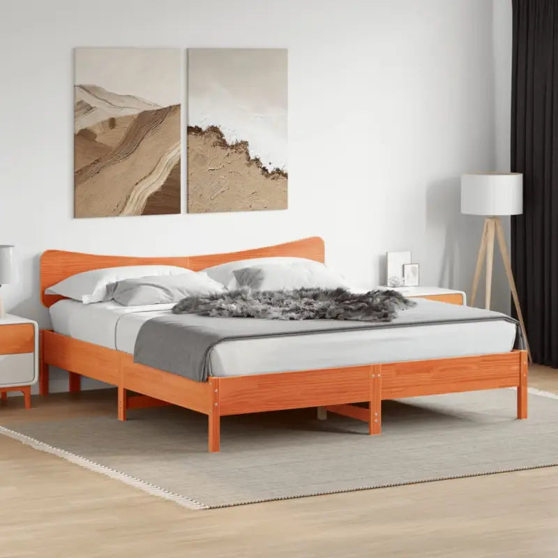 Massief grenenhouten bedframe met multiplex lattenbodem voor een goede nachtrust - Wasbruin / 200 x 200 cm - Bedden &