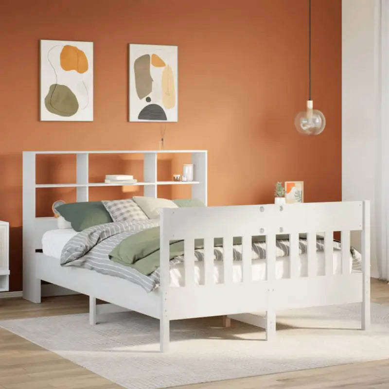 Massief grenenhouten bedframe met uitstekende ondersteuning voor een goede nachtrust - Wit / 135 x 190 cm - Bedden &