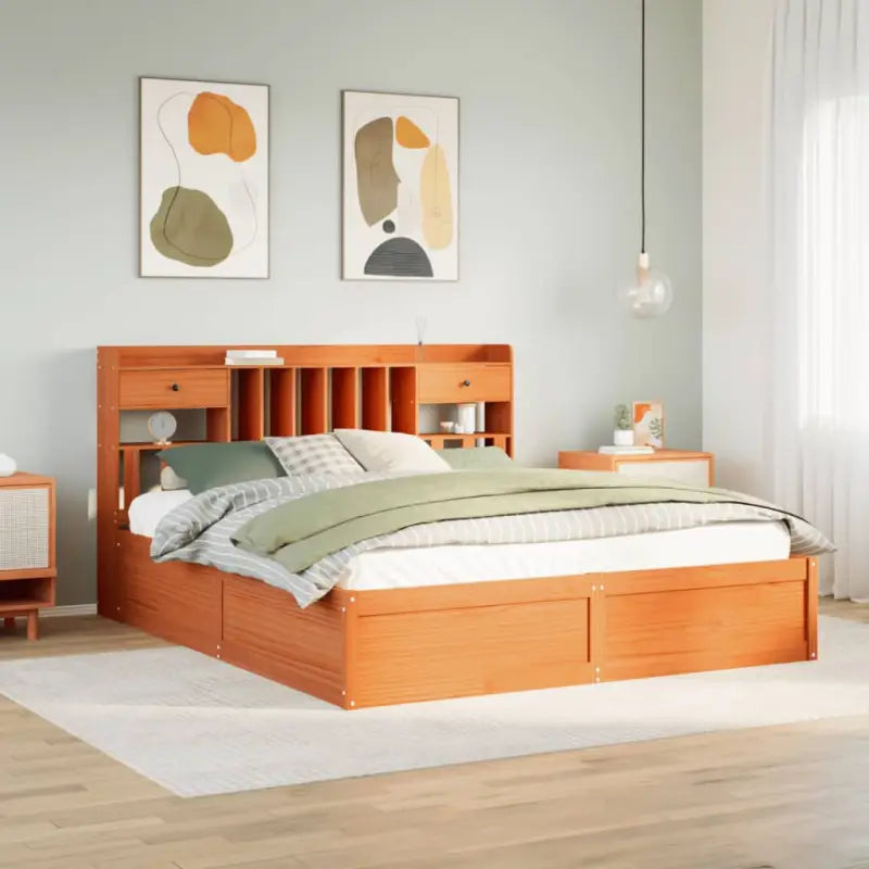 Massief Grenenhouten Bedframe voor Comfort en Natuurlijke Interieurstijl - Wasbruin / 200 x 200 cm - Bedden & bedframes