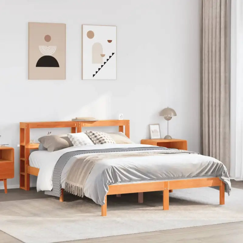 Massief grenenhouten bedframe voor een natuurlijke en comfortabele slaapkamer - Bruin / 135 x 190 cm - Bedden &