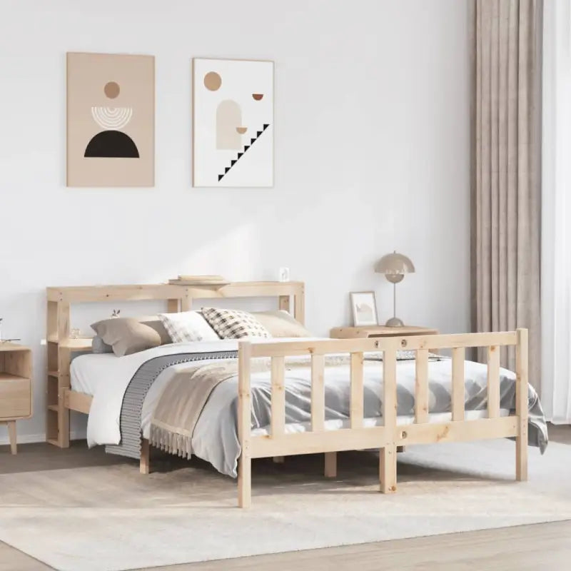 Massief Grenenhouten Bedframe voor een Natuurlijke en Decoratieve Look - Naturel / 150 x 200 cm - Bedden & bedframes