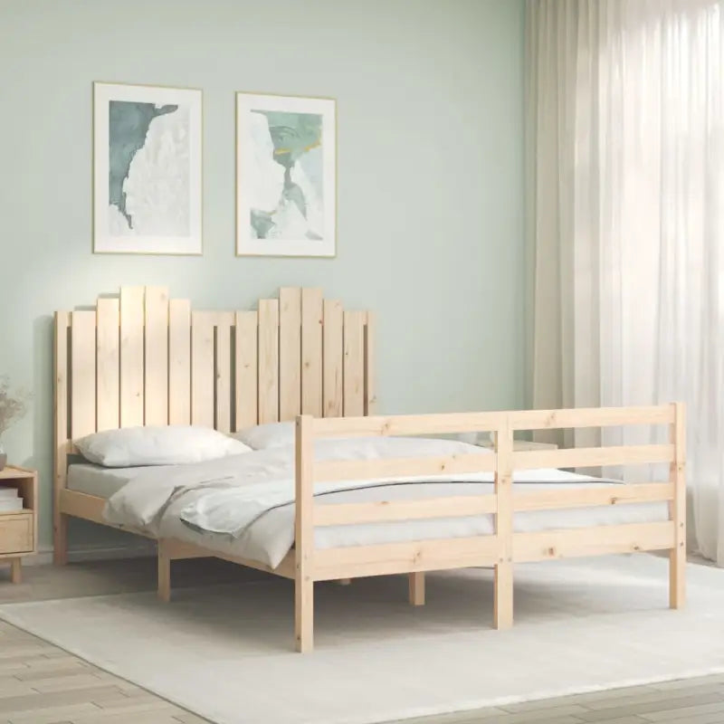 Massief Grenenhouten Bedframe voor een Natuurlijke en Decoratieve Slaapkamer - Naturel / 135 x 190 cm - Bedden &