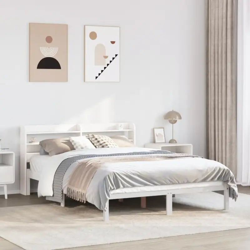 Massief Grenenhouten Bedframe voor een Natuurlijke en Decoratieve Slaapruimte - Wit / 150 x 200 cm - Bedden & bedframes