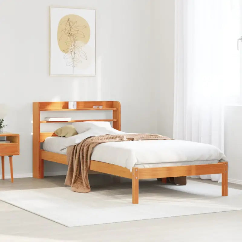 Massief Grenenhouten Bedframe voor een Natuurlijke en Decoratieve Slaapruimte - Wasbruin / 90 x 190 cm - Bedden &