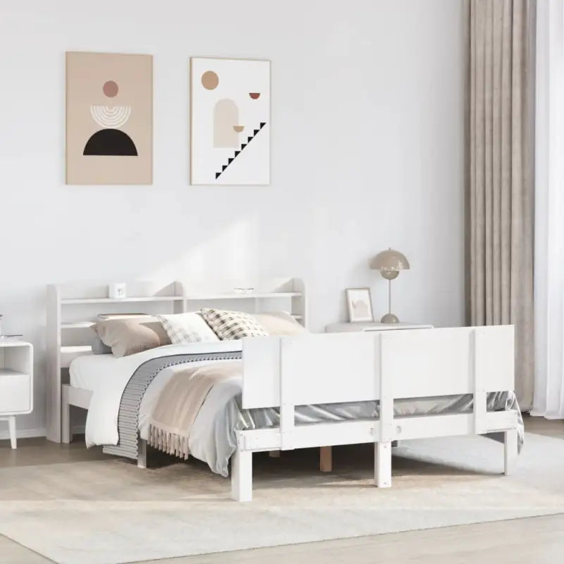Massief Grenenhouten Bedframe voor een Natuurlijke en Decoratieve Slaapkamer - Wit / 135 x 190 cm - Bedden & bedframes