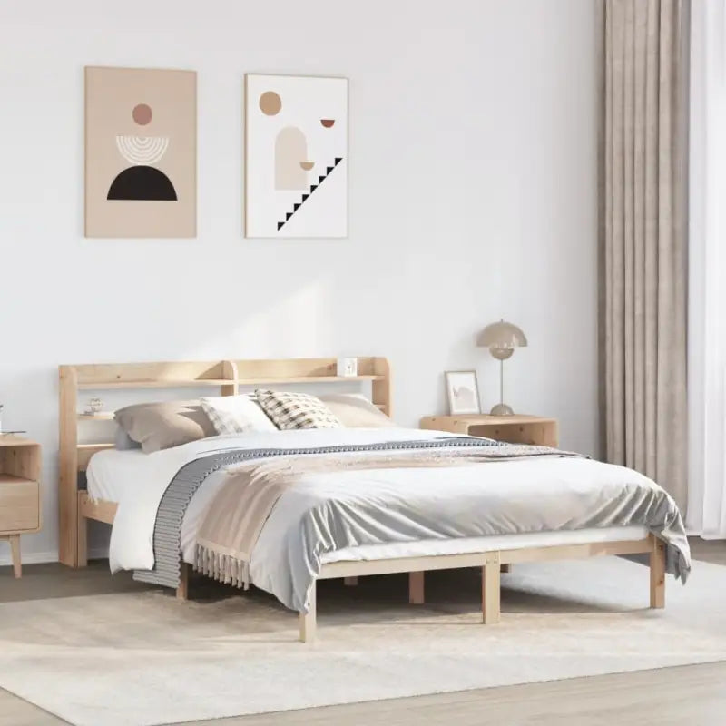 Massief Grenenhouten Bedframe voor een Natuurlijke en Decoratieve Slaapruimte - Naturel / 140 x 190 cm - Bedden &