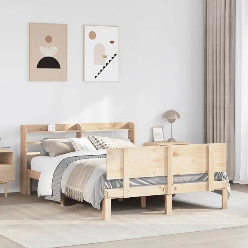 Massief Grenenhouten Bedframe voor een Natuurlijke en Decoratieve Slaapkamer - Naturel / 150 x 200 cm - Bedden &
