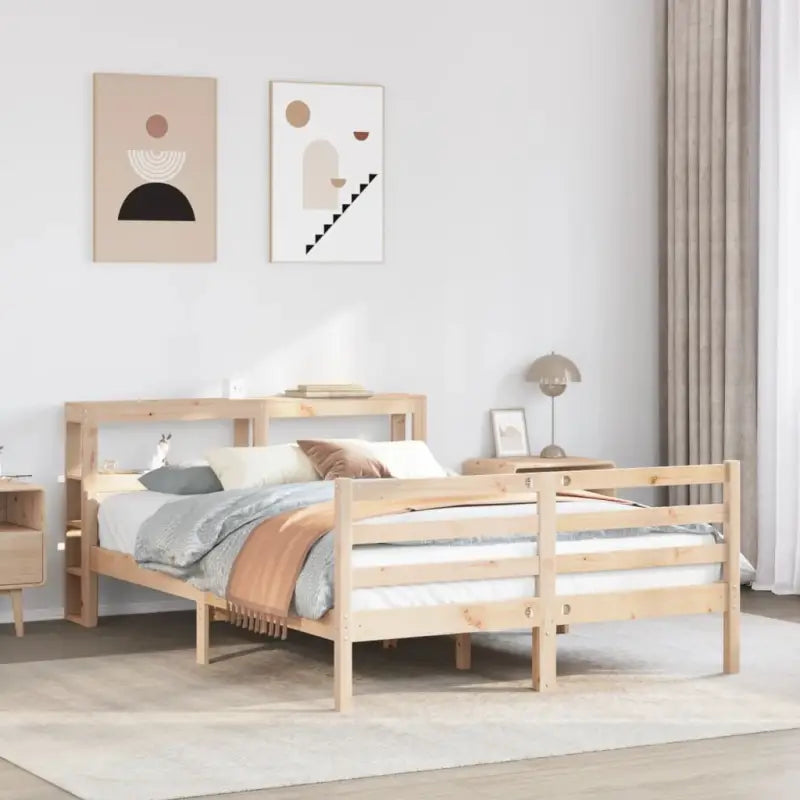 Massief Grenenhouten Bedframe voor een Natuurlijke en Decoratieve Slaapruimte - Naturel / 150 x 200 cm - Bedden &