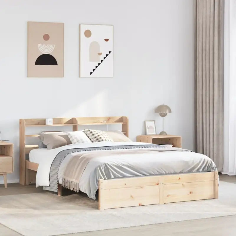 Massief Grenenhouten bedframe voor een natuurlijke en praktische uitstraling - Bruin / 135 x 190 cm - Bedden & bedframes