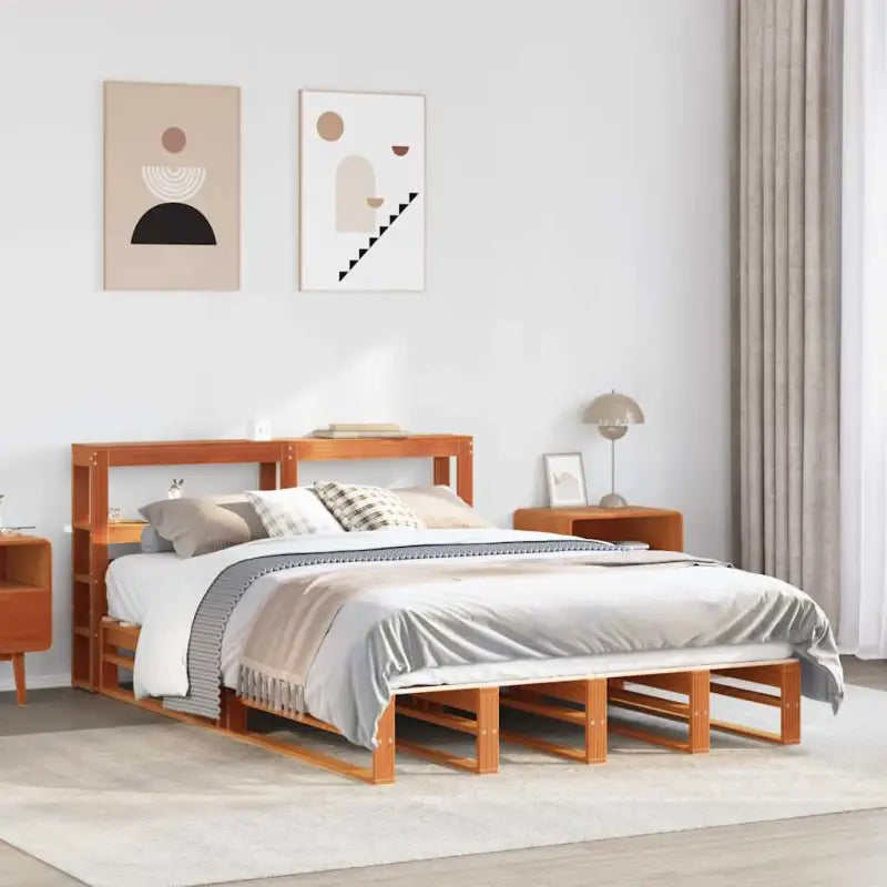 Massief Grenenhouten Bedframe voor een Stevige en Decoratieve Slaapruimte - Wasbruin / 135 x 190 cm - Bedden & bedframes