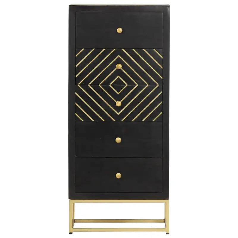 Massief mangohout houten lockerkast als uniek meubelstuk - Zwart en goud / 1 - Opbergkasten & lockerkasten