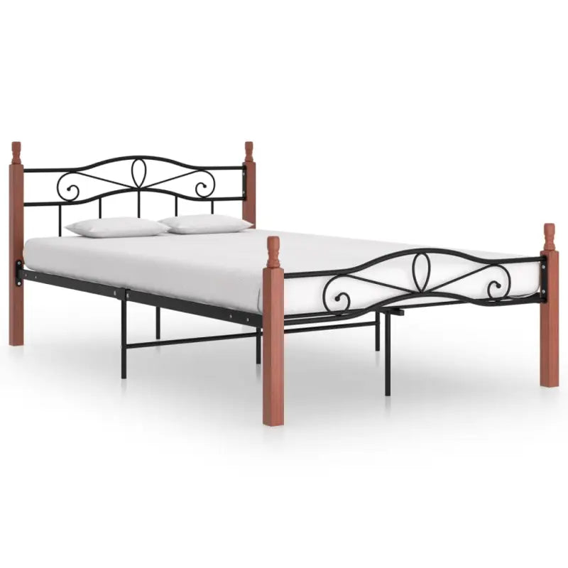 Metaal en massief eikenhout bedframe voor een warme slaapkamer sfeer - Donkerbruin / 120 x 200 cm - Bedden & bedframes
