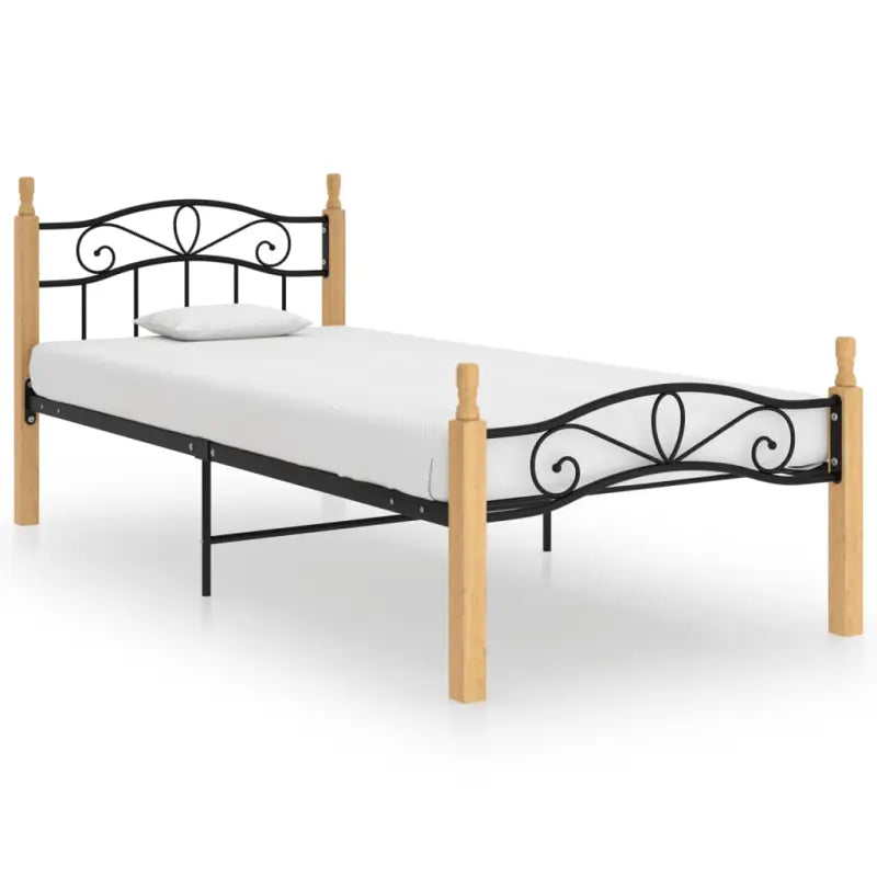 Metaal en massief eikenhout bedframe voor een warme slaapkamer sfeer - Lichtbruin / 100 x 200 cm - Bedden & bedframes