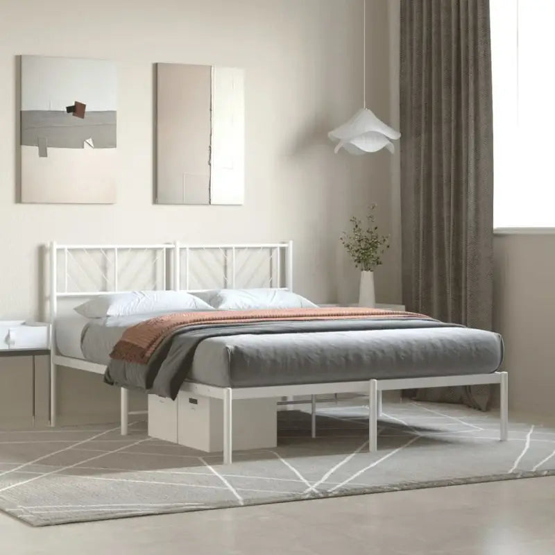Metalen bedframe met extra opbergruimte en stevige metalen latten - Wit / 160 x 200 cm / met hoofdbord - Bedden &