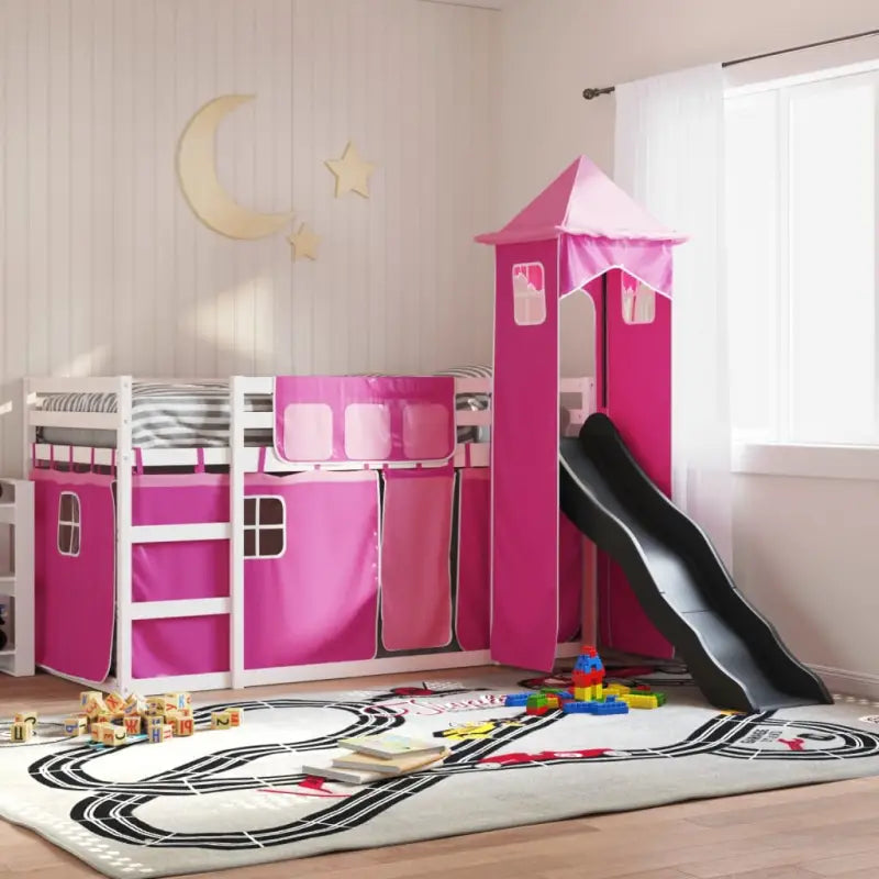 Metalen stapelbed van massief grenenhout voor compacte slaapkamers - Wit en roze / 90 x 200 cm - Bedden & bedframes