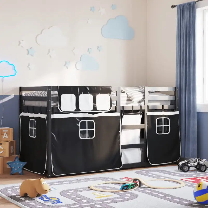 Metalen stapelbed van massief grenenhout voor een compacte kamer - Zwart en wit / 90 x 200 cm - Bedden & bedframes