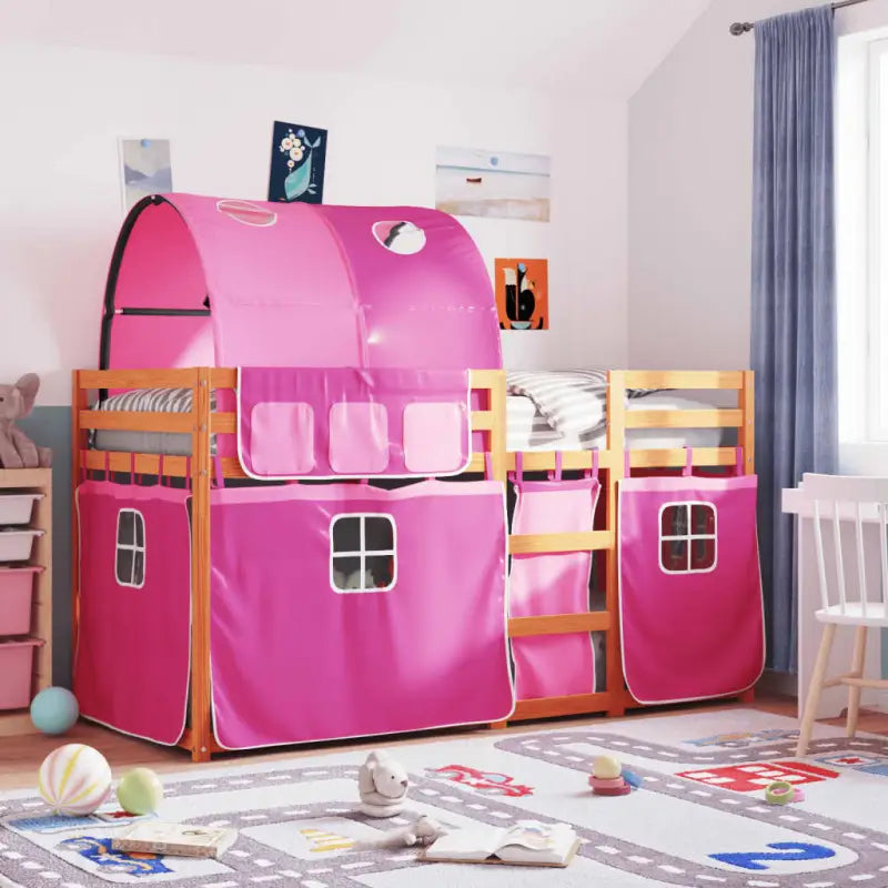 Metalen stapelbed van massief grenenhout voor kleine slaapkamers - lichtbruin en roze / 80 x 200 cm - Bedden & bedframes