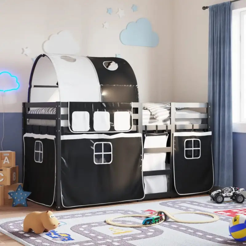 Metalen stapelbed van massief grenenhout voor kleine slaapkamers - Zwart en wit / 90 x 200 cm - Bedden & bedframes