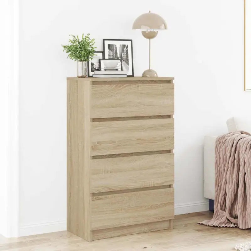 Minimalistisch bewerkt hout dressoir met 4 lades voor praktische opbergruimte - Sonoma eiken / 1 - Dressoirs &