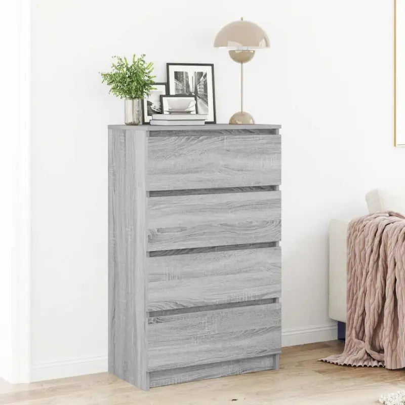 Minimalistisch bewerkt hout dressoir met 4 lades voor praktische opbergruimte - Grijs sonoma / 1 - Dressoirs &