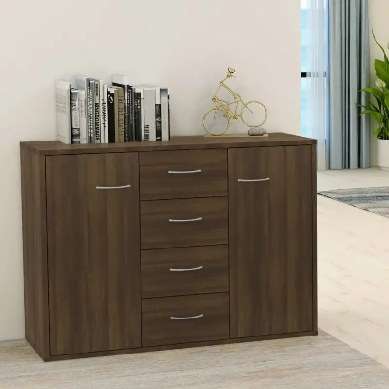 Minimalistisch bewerkt hout dressoir met opbergruimte en decoratieve uitstraling - bruin eikenkleur / 1 - Dressoirs &
