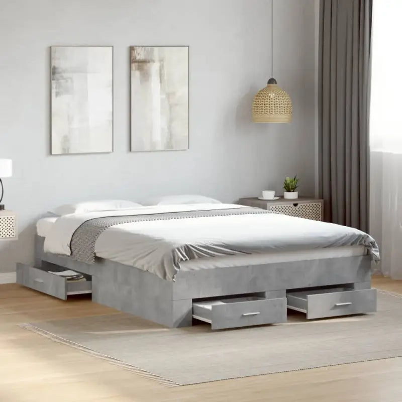 Modern bedframe met lades van bewerkt hout voor een eigentijdse slaapkamer - Betongrijs / 140 x 190 cm - Bedden &