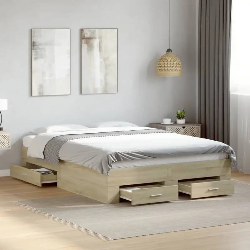 Modern bedframe met lades van bewerkt hout voor een eigentijdse slaapkamer - Sonoma eiken / 120 x 200 cm - Bedden &