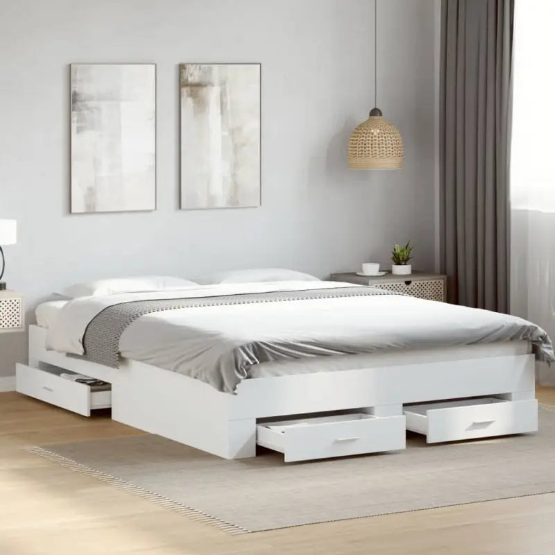 Modern bedframe met lades van bewerkt hout voor een eigentijdse slaapkamer - Wit / 160 x 200 cm - Bedden & bedframes