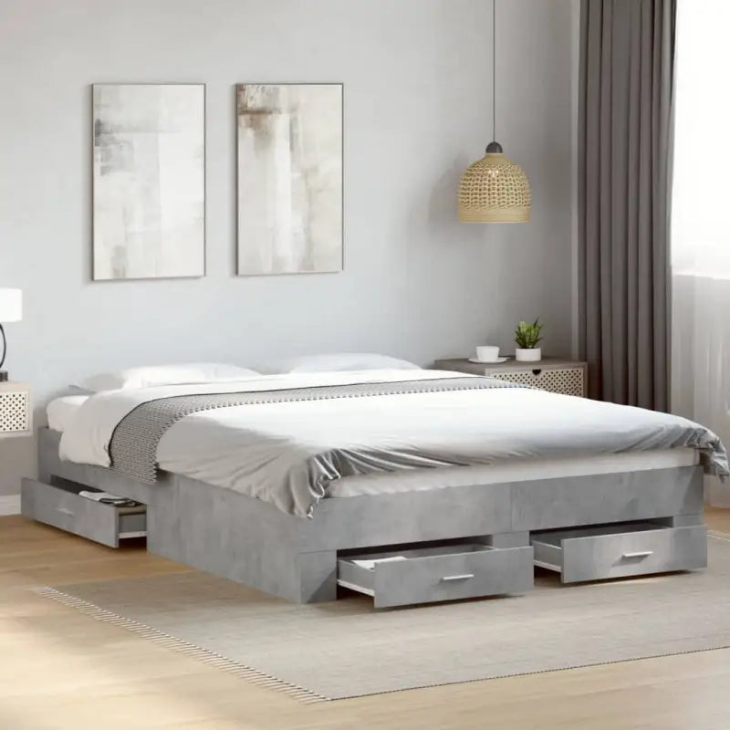Modern bedframe met lades van bewerkt hout voor een eigentijdse slaapkamer - Betongrijs / 140 x 200 cm - Bedden &