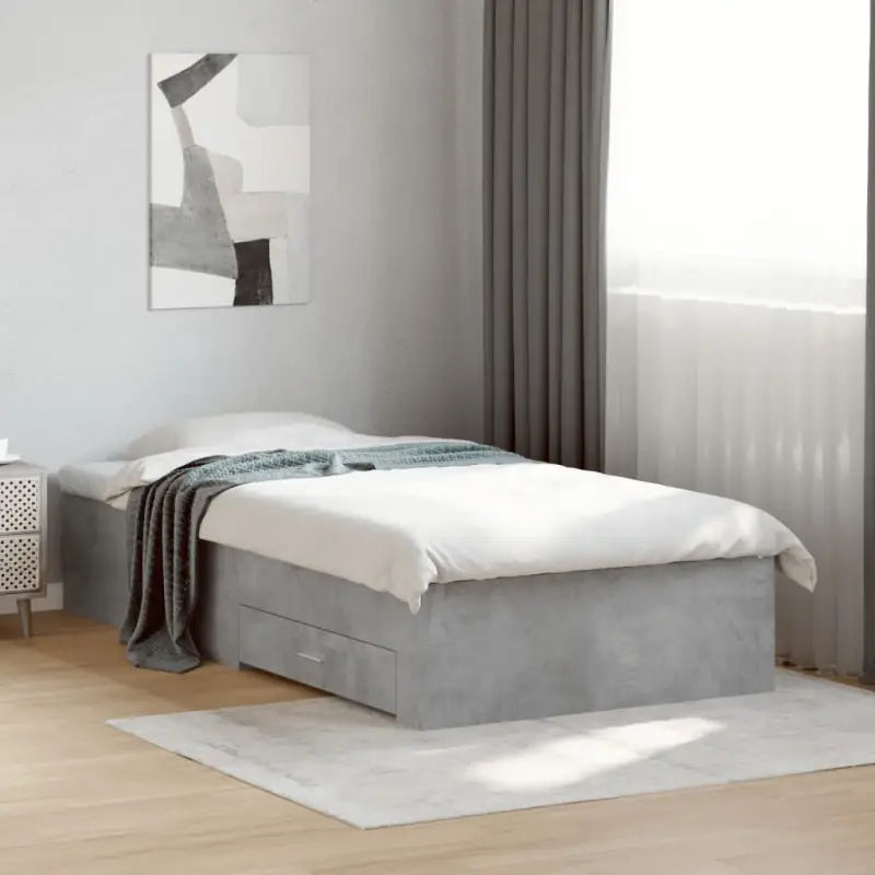 Modern bedframe met lades van bewerkt hout voor een eigentijdse slaapkamer - Betongrijs / 90 x 200 cm - Bedden &