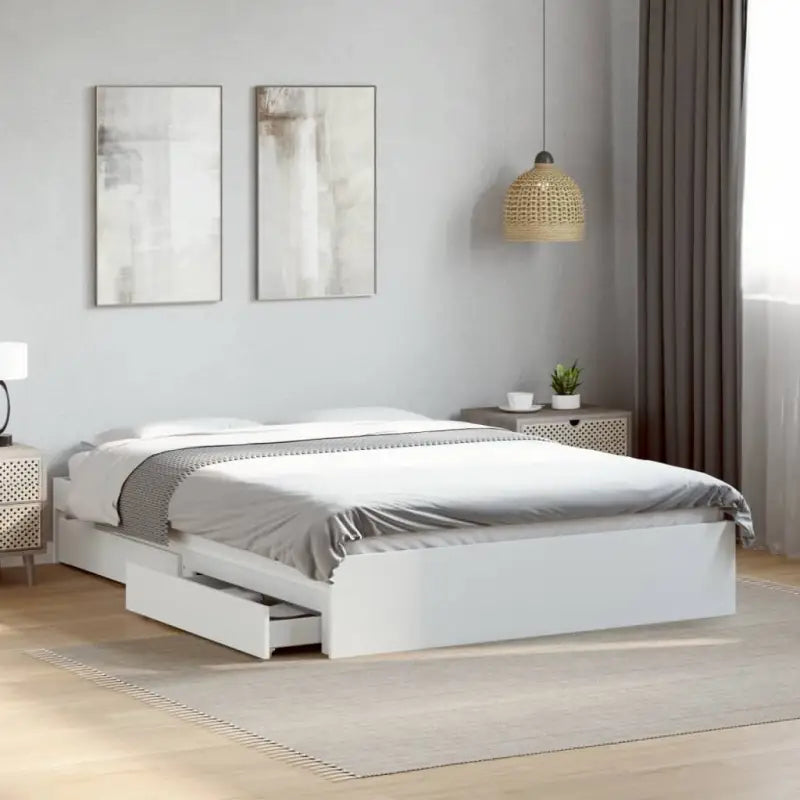 Modern bedframe met lades van bewerkt hout voor een stijlvolle slaapkamer - Wit / 135 x 190 cm - Bedden & bedframes