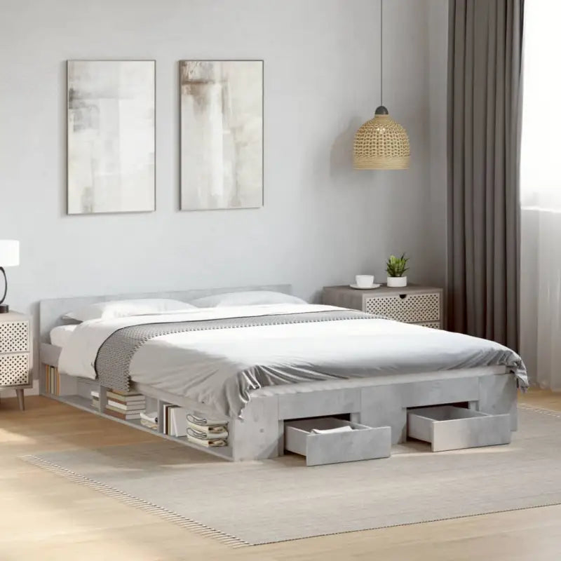Modern bedframe met lades van bewerkt hout voor een stijlvolle slaapkamer - Betongrijs / 120 x 190 cm - Bedden &