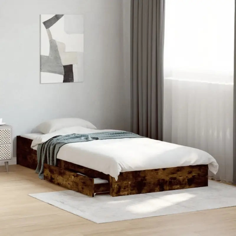 Modern bedframe met lades van bewerkt hout voor een stijlvolle slaapkamer - Gerookt eiken / 90 x 190 cm - Bedden &