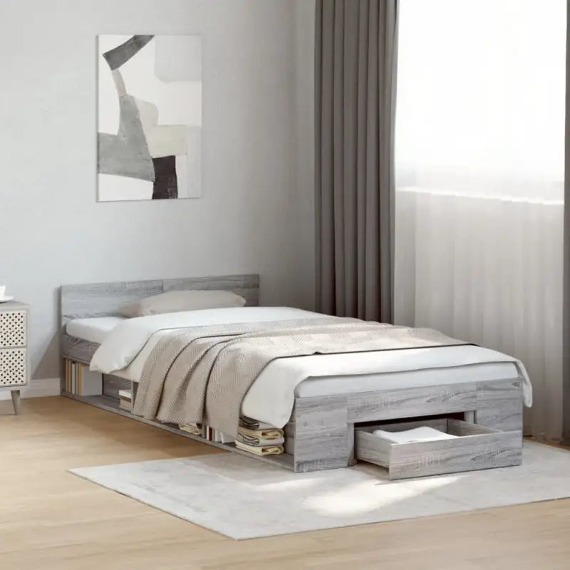Modern bedframe met lades van bewerkt hout voor een stijlvolle slaapkamer - Grijs sonoma / 90 x 200 cm - Bedden &