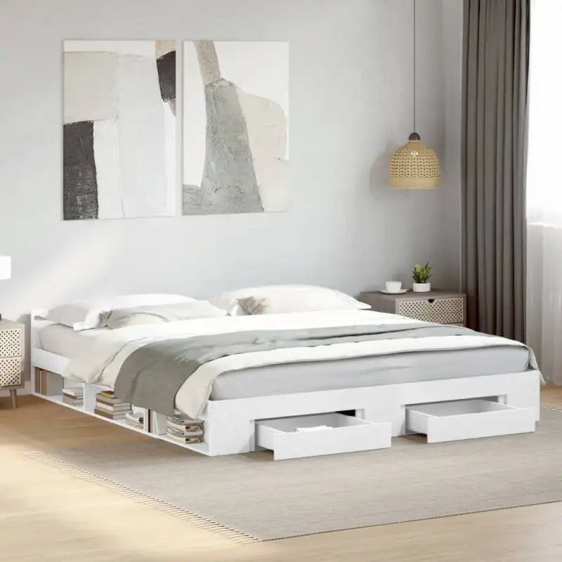 Modern bedframe met lades van bewerkt hout voor een stijlvolle slaapkamer - Wit / 200 x 200 cm - Bedden & bedframes