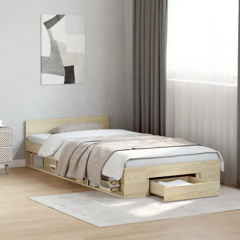 Modern bedframe met lades van bewerkt hout voor een stijlvolle slaapkamer - Sonoma eiken / 100 x 200 cm - Bedden &