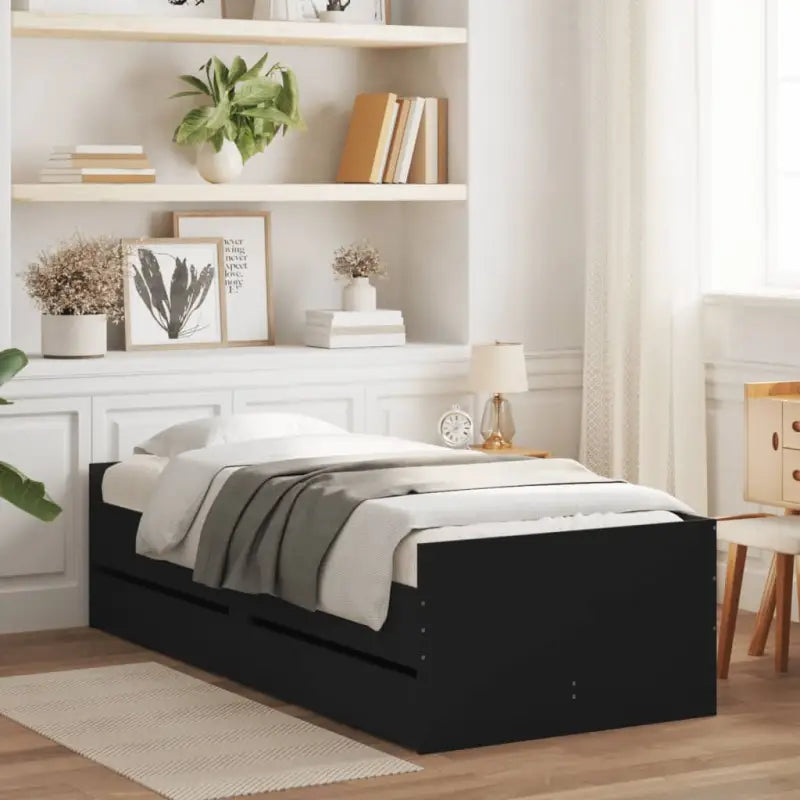 Modern bedframe met lades van bewerkt hout voor jouw slaapkamer - Zwart / 75 x 190 cm - Bedden & bedframes