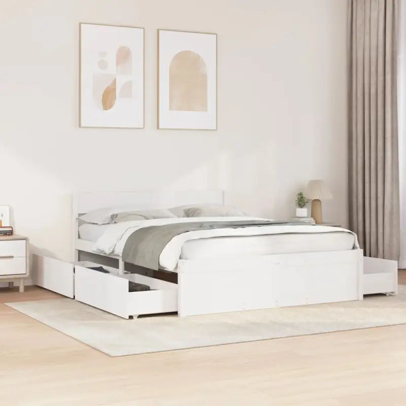 Modern bedframe met lades van massief grenenhout en multiplex lattenbodem - Wit / 150 x 200 cm - Bedden & bedframes