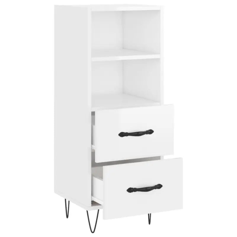 Modern dressoir met metalen poten in hoogglans wit en bewerkt hout - Dressoirs & buffetkasten