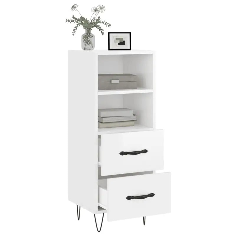 Modern dressoir met metalen poten in hoogglans wit en bewerkt hout - Dressoirs & buffetkasten