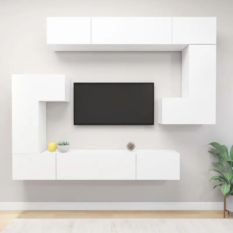 Modern hangende tv-meubelset van bewerkt hout met veel opbergruimte - Wit / 8 / 100 cm - Tv-meubels