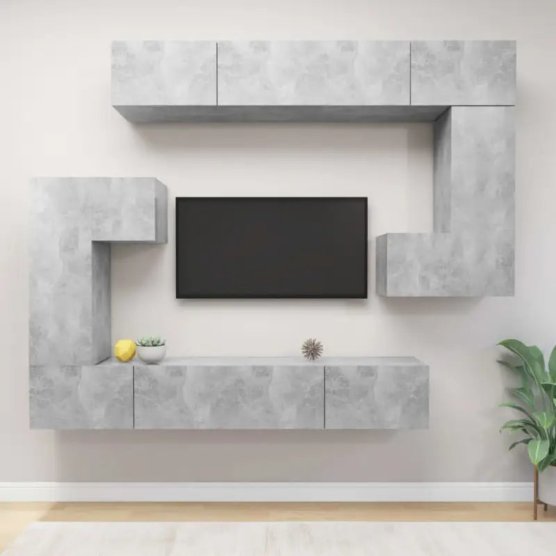 Modern hangende tv-meubelset van bewerkt hout met veel opbergruimte - Betongrijs / 8 / 100 cm - Tv-meubels
