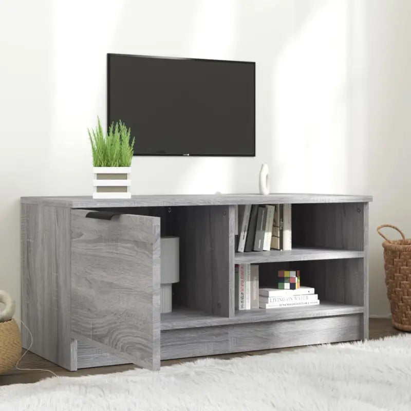 Modern Tv-meubel met stevig blad en bewerkt hout in Grijs Sonoma - Tv-meubels