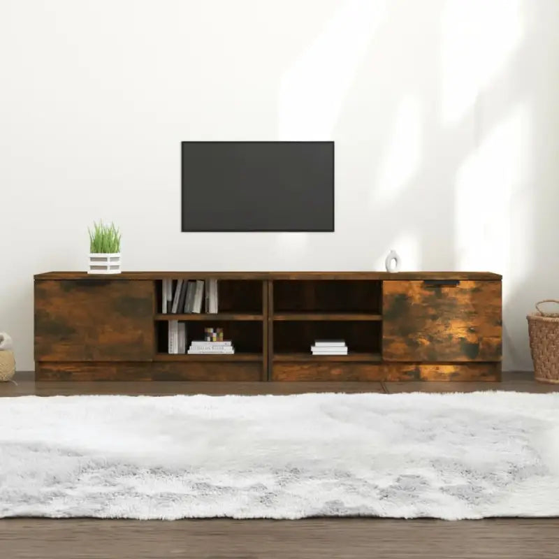 Modern Tv-meubel met stevig blad en bewerkt hout in Grijs Sonoma - Gerookt eiken / 2 - Tv-meubels