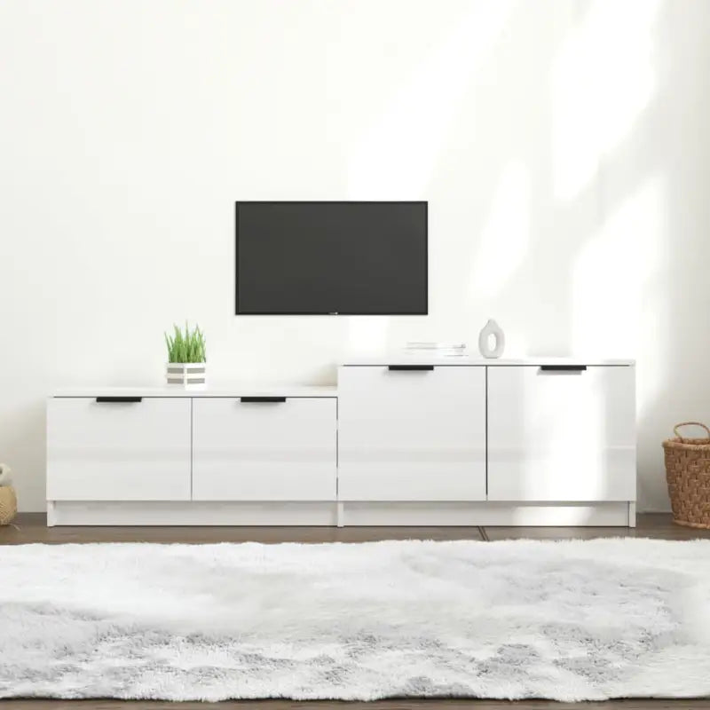 Modern tv-meubel met stevig blad van bewerkt hout - Hoogglans wit / 1 - Tv-meubels