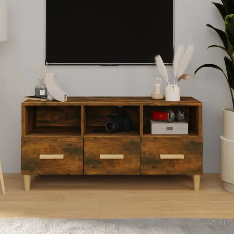 Modern tv-meubel van bewerkt hout met hoge kwaliteit en stabiliteit - Gerookt eiken / 1 - Tv-meubels